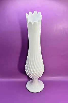 FENTON White Milk Glass Swung Pedestal Hobnail Vase (9 Fingers)  12.5” Vintage • $36