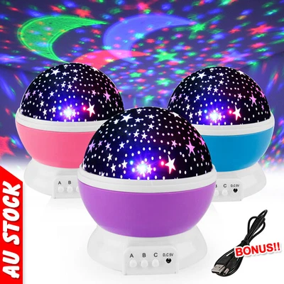 $14.95 • Buy Moon Starry Galaxy Projector Night Light Star Sky For Baby Kids LED USB Lamp Set