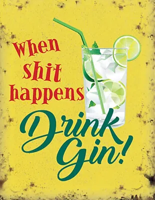 Retro Vintage Happens Drink Gin Pub Bar Kitchen Man Cave Humour Metal Wall Sign • £3.49