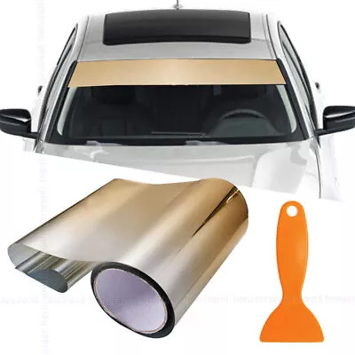 Gold Sun Visor Strip Tint Film Car Front Windshield UV Shade Banner W/ Scraper  • $8.99