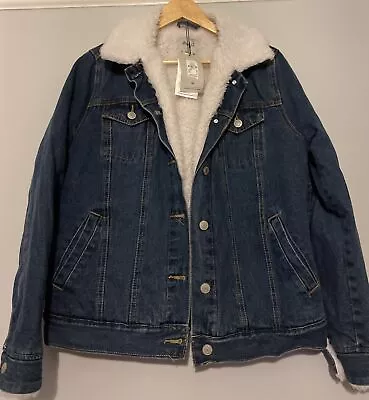 Primark Denim Fleece Lined Jacket Size 12 New With Tags Sherpa Shearling • £9.99