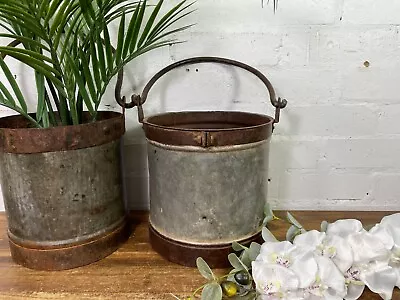 Large Vintage Reclaimed Heavy Duty Galvanised Iron Garden Planter Bucket Tub • £35