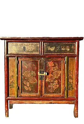 Antique Tibetan Chinese Wedding Cabinet Linen Press Cupboard Mongolia • $1494