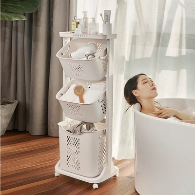 $75 • Buy 3-Layer Shelf Rolling Cart Laundry Hamper Basket Sorter Clothes Basket Organizer