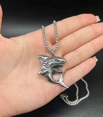 Stainless Steel Shark Fish Pendant Necklace 24'' Chain Set For Men's Boys Girls • $35