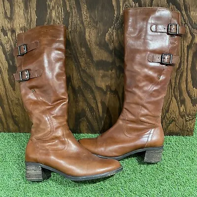 Gabor Women’s Double Buckle Leather Tall Medium Brown Zip Uo Boot / Size 6 • $34