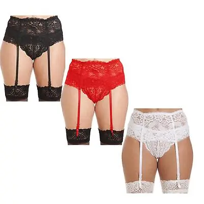 Women Fishnet Suspender Belt Ladies Sexy Wide Lace Ebroided Stocking Lingerie • £6.93