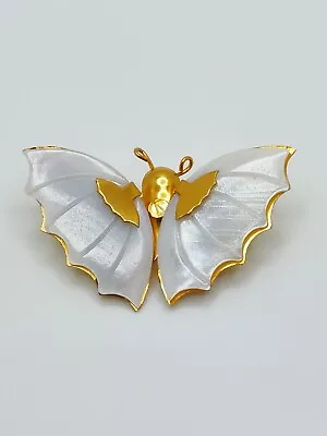 Vintage Butterfly Mother Of Pearl Gold Tone Brooch Pin 1980s • $12.74