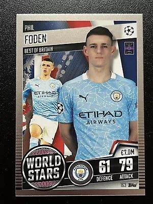 2020/21 Topps Match Attax 101 Phil Foden World Stars Man City Card #163 • £1.85