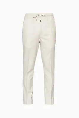 1100$ ISAIA NAPOLI Ivory Drawstring Trousers Sport Pant Wool / Cotton • $399
