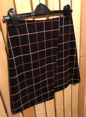 £5.99 • Buy F&F Black Pink Check Faux Wrap Asymmetric Kilt Skirt UK 6 Retro Casual Autumn