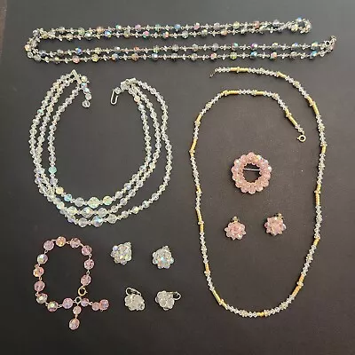 Vintage Crystal Glass Bead Lot 1 Signed Vogue Set Brooch Necklace Bracelet J508 • $0.99