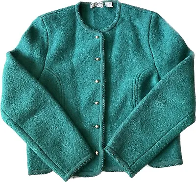 Vintage Carroll Reed  Ski Womens 10 100% Wool Sweater Jacket Kelly Green Casual • $19.99