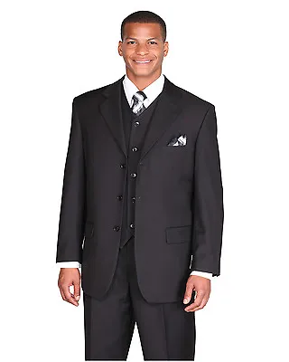 Men's High Quality 3 Piece Luxurious Wool Feel Suit Color Black Size 38R--56L • $98.99