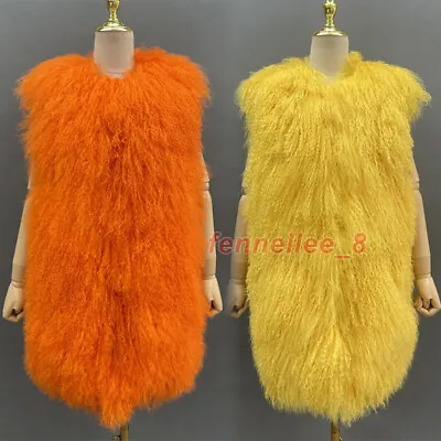 Womens 100% Real Mongolian Lamb Fur Vest Real Fur Warm Waistcoat Sleeveless Coat • $125.49