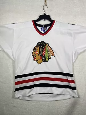 Vintage 90s Starter NHL Chicago Blackhawks White Hockey Jersey Mens L • $24.95