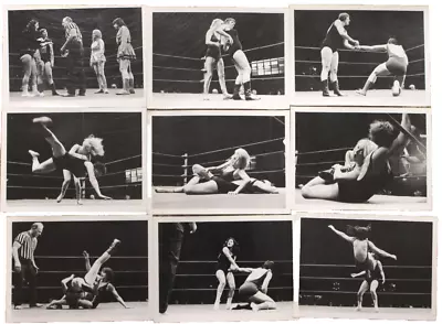 Vintage Wrestling Women Original Photos Set Of 9 B&W Original Prints 5  X 7  • $225