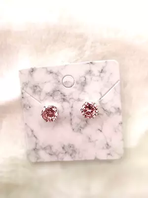 NEW STUD EARRINGS SPARKLING 2 CARAT PINK CUBIC ZIRCONIA STAINLESS POST 8mm STONE • $3.99