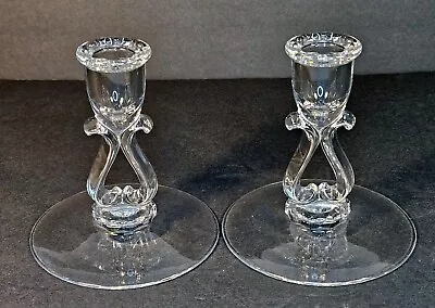 Viking Glass Single Candleholders Pair Clear Princess Design • $11.99