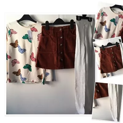 £9.95 • Buy Evie Girls Tan Cord Skirt Exc U & New Tags H&M Top & New M&S Tights 9-10 Years
