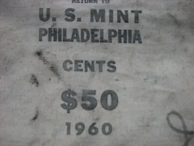 Vintage 1960 U.S. Mint Philadelphia Mint $50 Penny Bag   Heavy Canvas  11  X 18  • $19.99