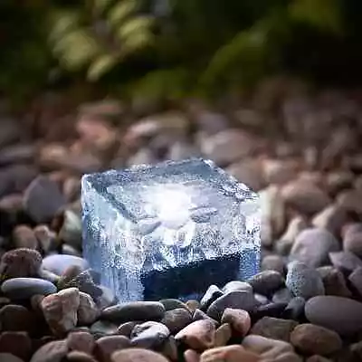 Solar Powered LED Stone Shape Outdoor Garden Ice Cube Brick Lamp Light PK OF 1/2 • £14.92