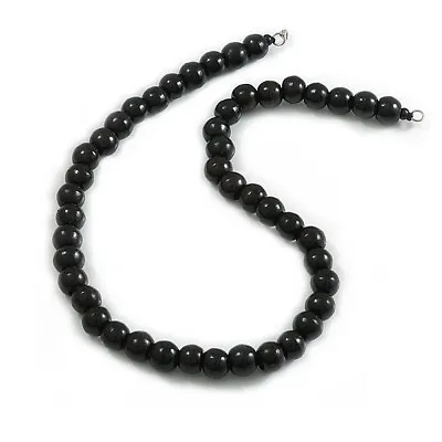 15mm/Unisex/Men/Women Black Round Wood Beaded Necklace - 66cm L • £12.90