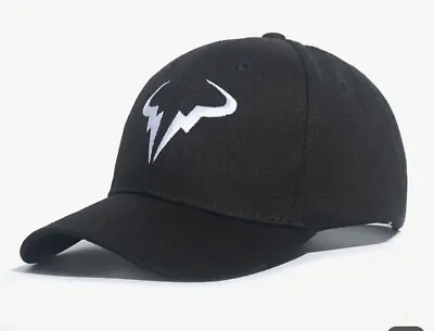 RAFAEL RAFA NADAL BLACK Hat BULL Logo Baseball Cap Tennis Wimbledon Sun Sport • £9.95