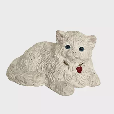 Stone Critters Cat Persian White Figurine Blue Glass Eyes • $29.88