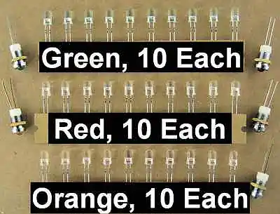 10ea 5mm Red Green Orange LEDs Indicator Lights  5ea Chrome Panel LED Holders • $4.99