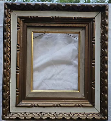 Vintage Hand Carved Frame Gold With White Painted Cove Viewing Size 7.5X9.5 • $60