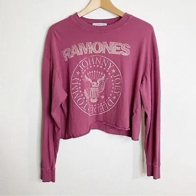 Daydreamer Ramones Burgundy Long Sleeve Graphic Crop Top Size Small • £46.56