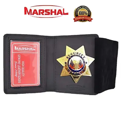 Leather Badge Holder 7 Pointed Star Compact Low Profile Case With Single Id Win • $34.18