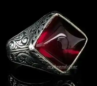 Solid 925 Sterling Silver Men's Ring Turkish Handmade Jewelry Garnet All Size • $32.99