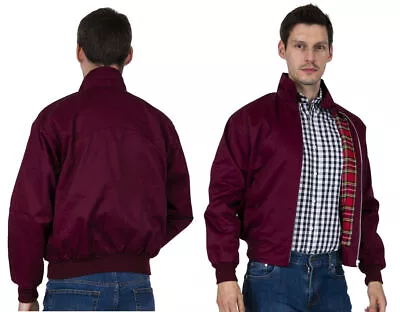 £39.99 • Buy Relco Men's Burgundy Tartan Lined Golf Mods Wine Casual Harrington Jacket