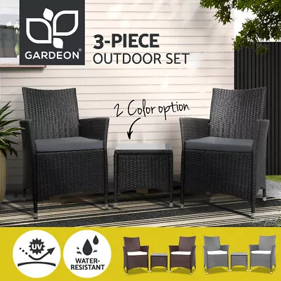 Gardeon Outdoor Furniture 3 Piece Setting Wicker Bistro Set Dining Chairs Patio • $171.95