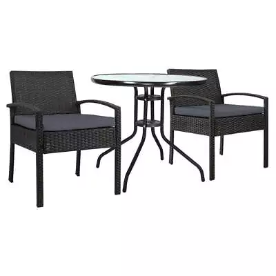 Gardeon Outdoor Furniture Dining Chairs Wicker Garden Patio Cushion Black 3PCS S • $426.99