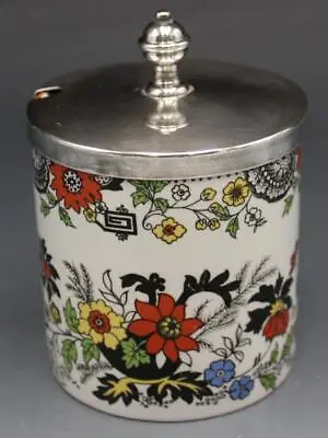 Royal Norfolk Staffordshire Jelly Condiment Jar W/ Silver Plate Lid Mustard Pot • $29.75