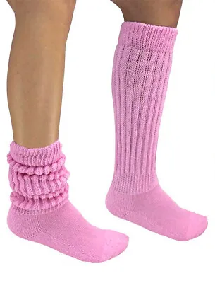 3 Pink Slouch Socks Knee Scrunchie Heavy Workout Hooters Uniform Warm  • $29.97