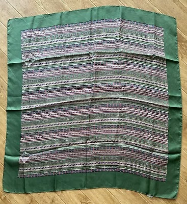 Liberty Of London Silk Scarf Green Border & Pink Blue Gold Pattern • £0.99