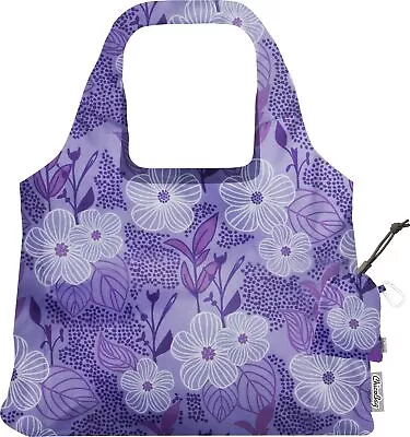 VITA Purple Blooms Designer Compact Reusable Shopping Tote With Attached Pouc... • $24.78