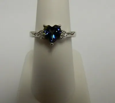 Size 9  Mystic Blue & White Topaz Sterling Silver Ring Heart • $65