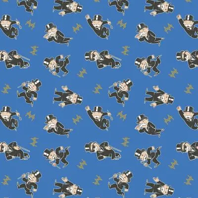 Monopoly Take A Chance Mr Monopoly Toss Blue Cotton Quilting Fabric 1/2 YARD • $9.62