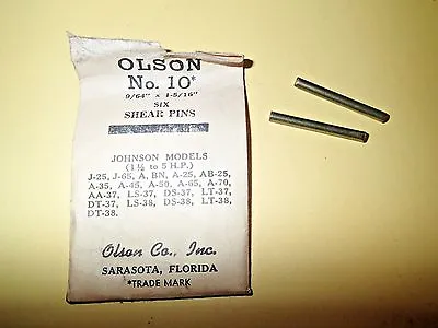 $8.95 • Buy (2) Vintage Olson No. 10,   9/64  X 1-5/16   Boat Motor Shear Pin Set. 