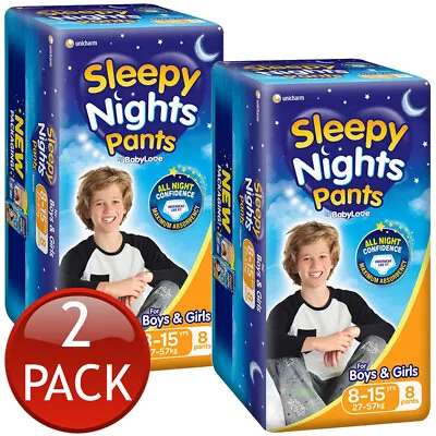 2 X Babylove Sleepy Nights Pants 8-15 Years 27-57Kg Overnight Nappies 8 Pack • $130.03