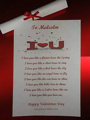 Personalised Valentines Gift I Love You Poem A5 Print Husband Wife For Him Her  • £2.50