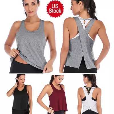 $10.99 • Buy US Women Yoga Tank Tops Open Back Vest Fitness Gym Sports Sleveeless T Shirt Hot