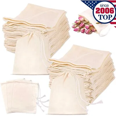 3x4  Cotton Muslin Drawstring Filter Bags For Coffee Tea Bath Soap Herbs Gifts • $15.99