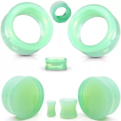 PAIR Green Opalite Double Flare Plugs Stone Glass Earlets Gauges • $12.99