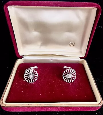 Vintage Mikimoto Sterling Silver & Pearl Flower Cufflinks W Original Box! NR! • $20